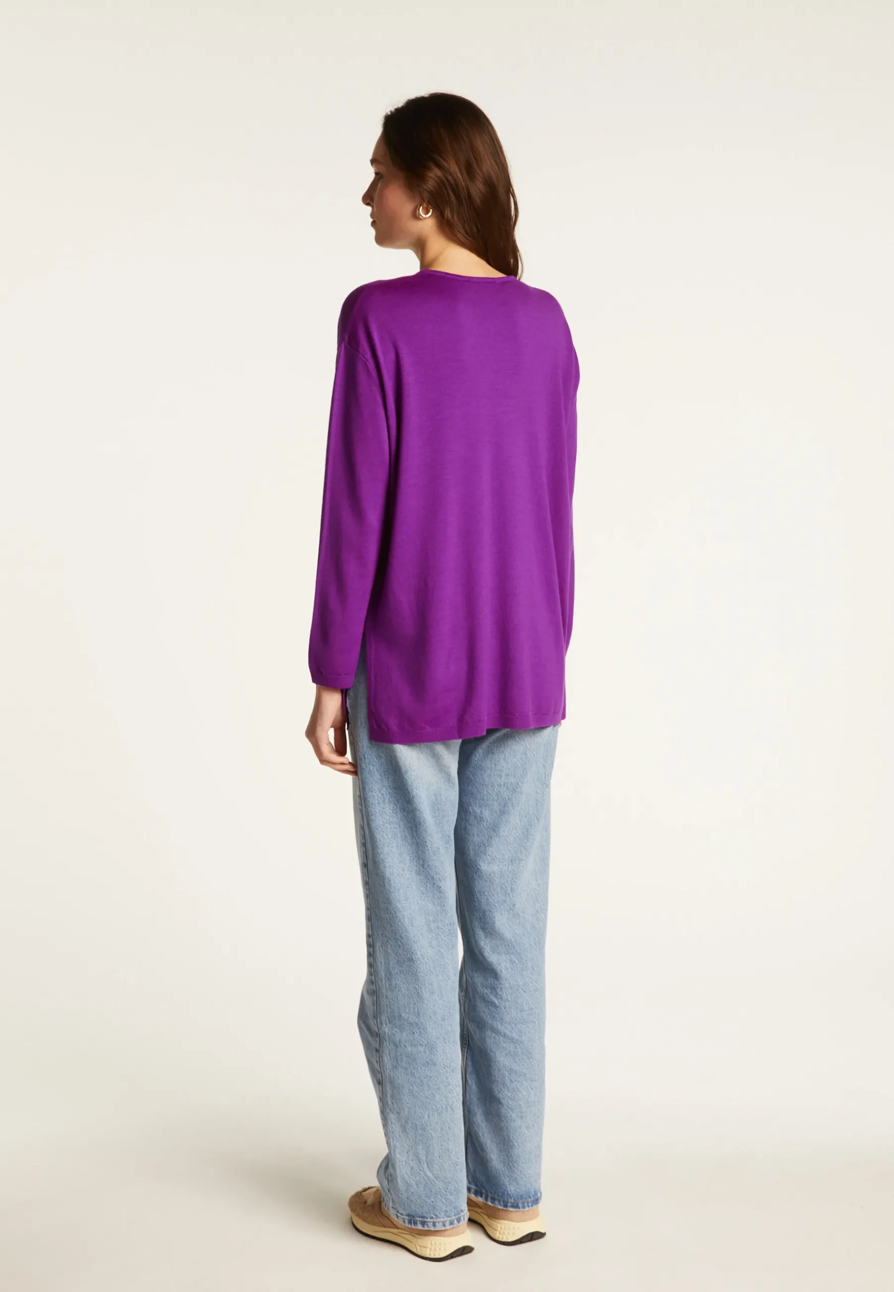 Montagut Les Incontournables-Pull col V à poches laine mérinos - Albertine 17-Violet