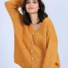 Montagut Pulls-Pull col V avant et arrière en mohair - Simon 89-Moutarde