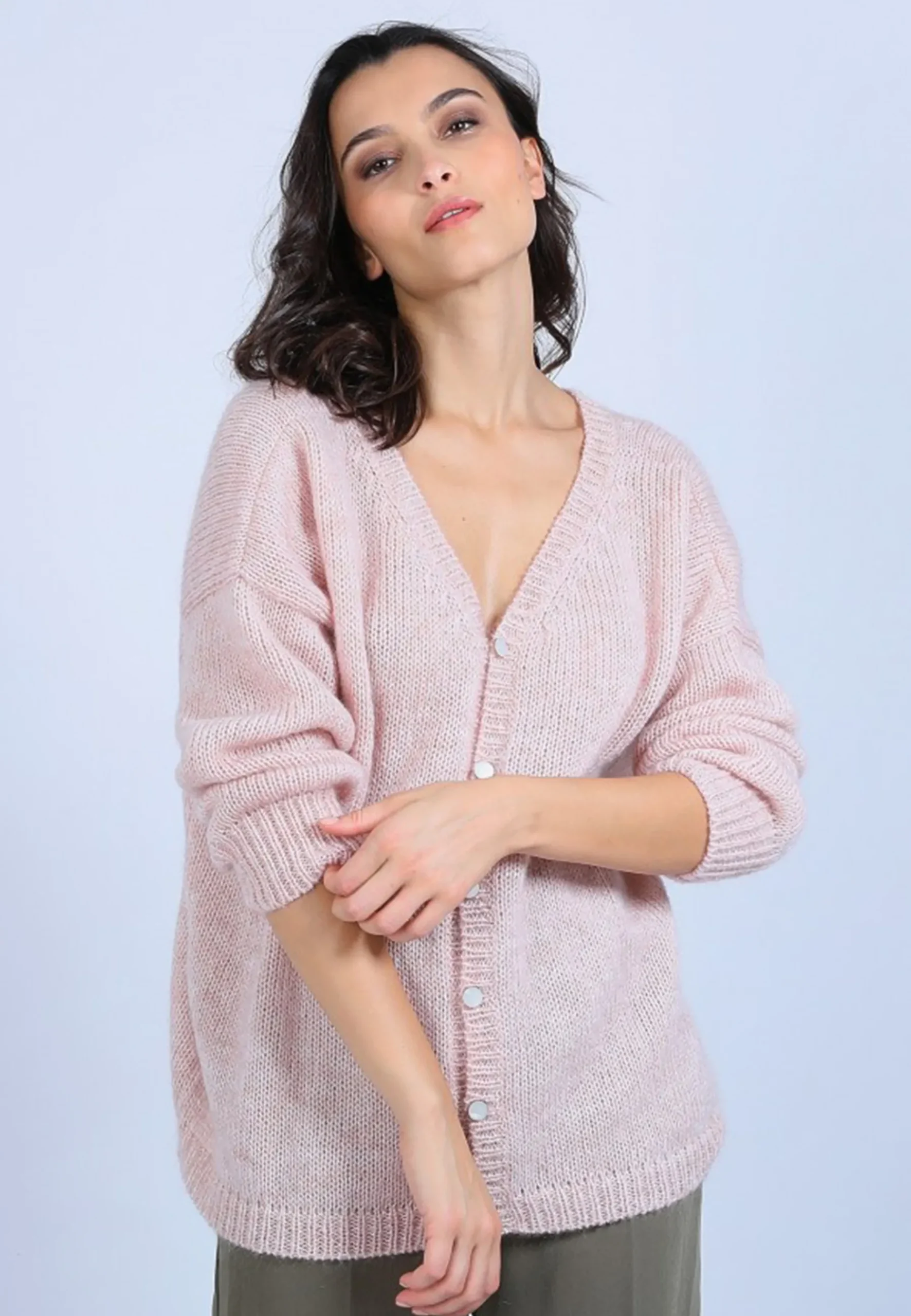 Montagut Pulls-Pull col V avant et arrière en mohair - Simon 85-Nude