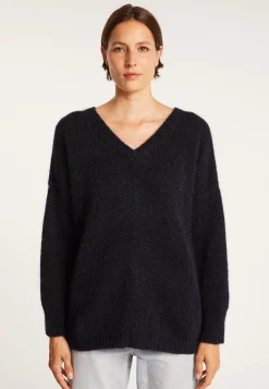 Montagut Pulls-Pull col V avant et arrière en mohair - Simon 05-Bleu marine