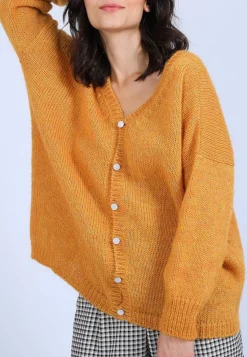 Montagut Pulls-Pull col V avant et arrière en mohair - Simon 89-Moutarde