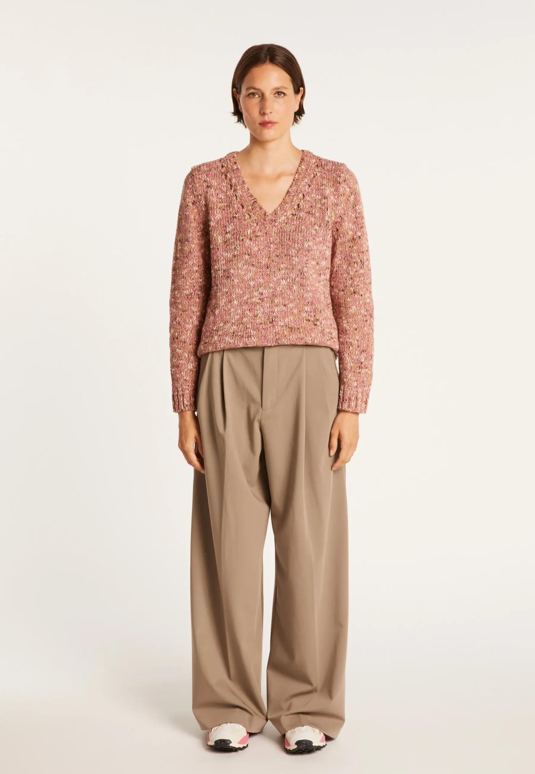 Montagut Pulls-Pull col V chiné - Promesse 25-Rose moyen