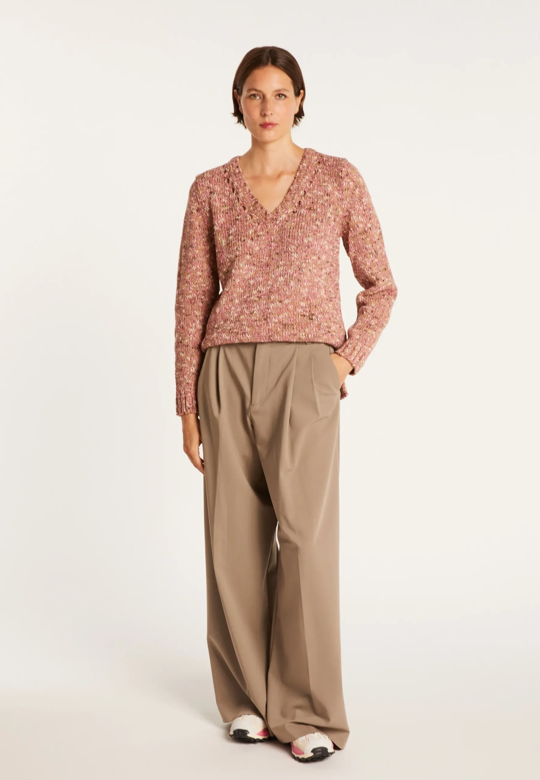 Montagut Pulls-Pull col V chiné - Promesse 25-Rose moyen