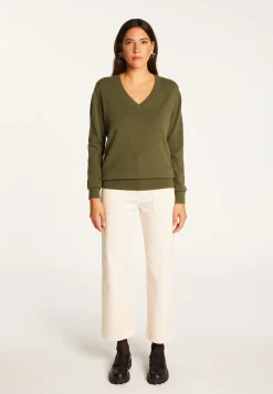 Montagut Les Incontournables-Pull col V en cachemire - Abel 83-Kaki
