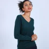 Montagut Les Incontournables-Pull col V en cachemire - Bijou 21-Vert foncé