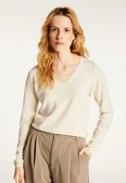 Montagut Les Incontournables-Pull col V en cachemire - Bijou 82-Ecru