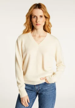 Montagut Les Incontournables-Pull col V en cachemire - Abel 82-Ecru