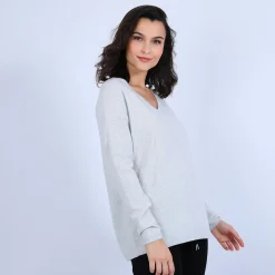 Montagut Pulls-Pull col V en cachemire - Olgae 11-Gris clair