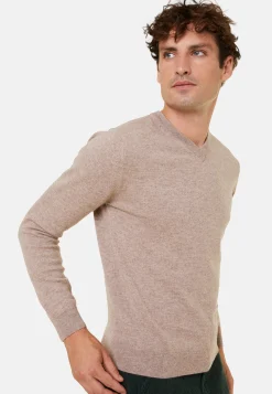 Montagut Pulls-Pull col V en cachemire - Evann 14-Beige foncé