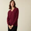 Montagut Les Incontournables-Pull col V en cachemire - Abel 51-Bordeaux