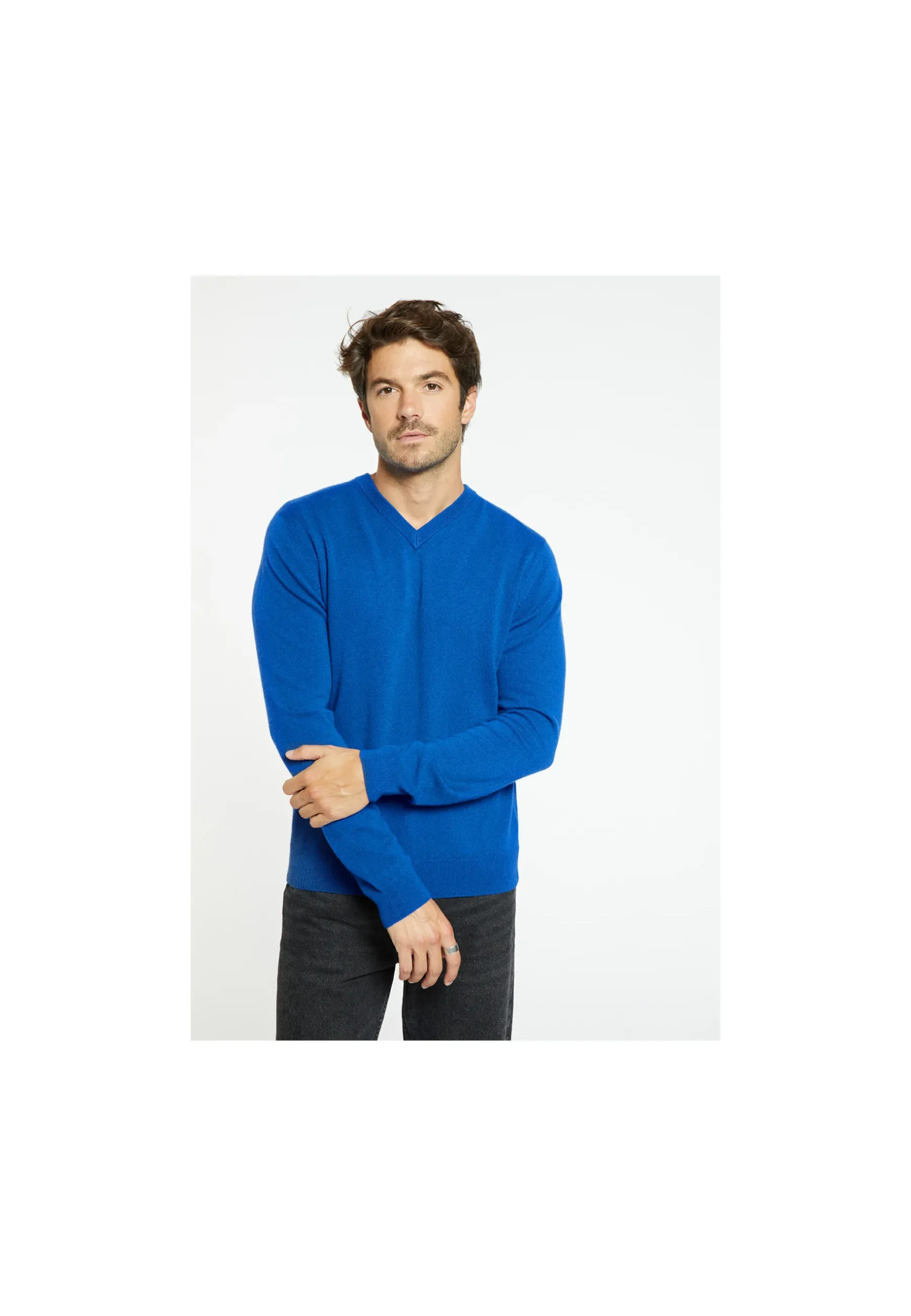 Montagut Pulls-Pull col V en cachemire - Evann 48-Bleu roi
