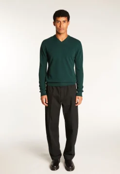 Montagut Pulls-Pull col V en cachemire - Evann 21-Vert foncé