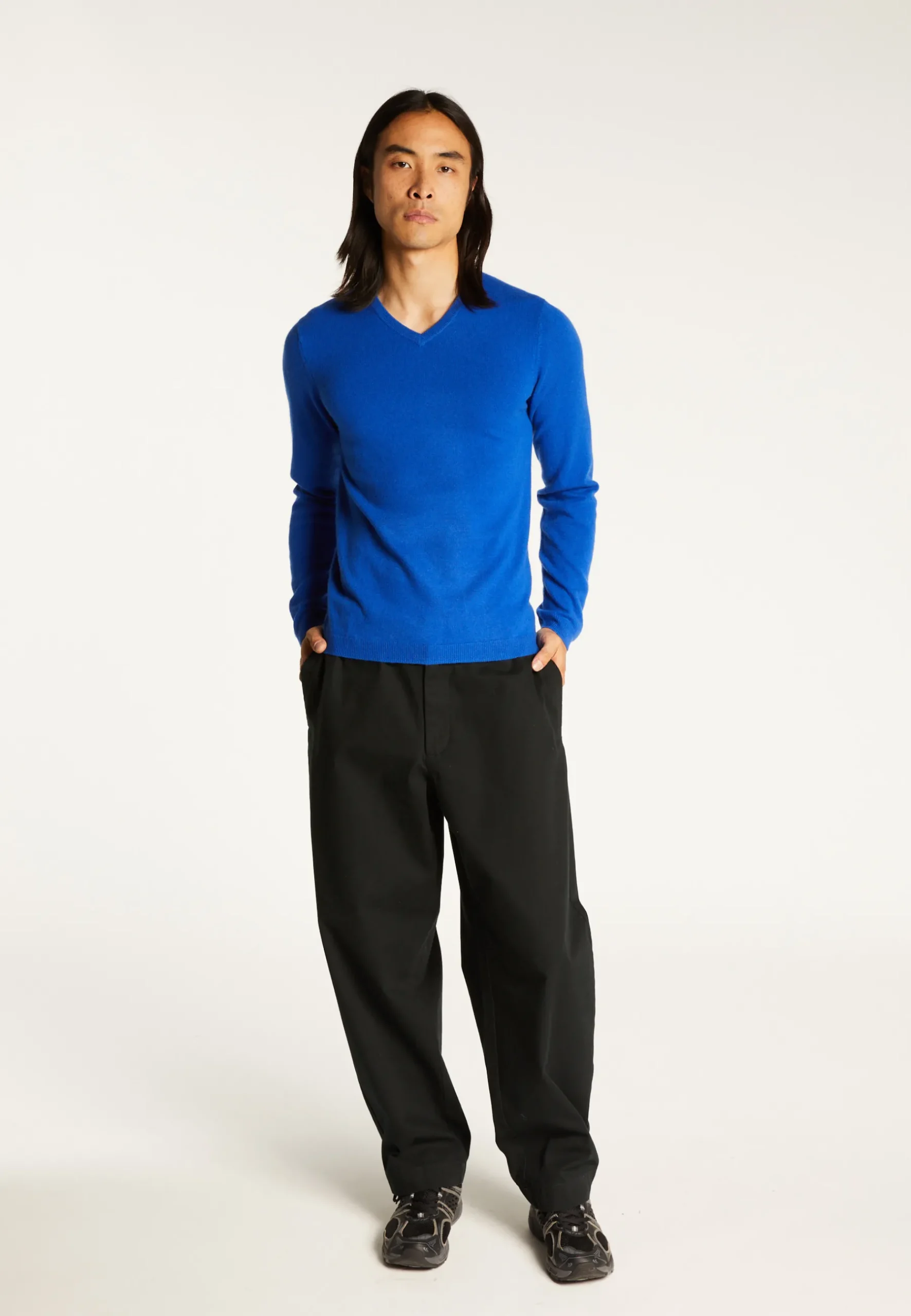 Montagut Pulls-Pull col V en cachemire - Evann 48-Bleu roi