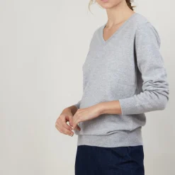 Montagut Les Incontournables-Pull col V en cachemire - Abel 09-Gris moyen