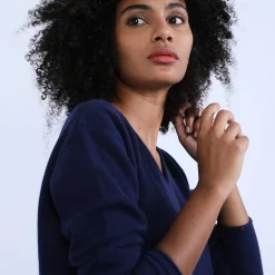 Montagut Pulls-Pull col V en cachemire - Olgae 75-Bleu nuit