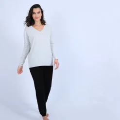 Montagut Pulls-Pull col V en cachemire - Olgae 11-Gris clair