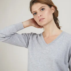 Montagut Les Incontournables-Pull col V en cachemire - Abel 09-Gris moyen