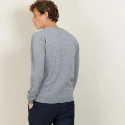 Montagut Pulls-Pull col V en cachemire - Evann 09-Gris moyen