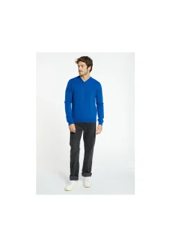 Montagut Pulls-Pull col V en cachemire - Evann 48-Bleu roi