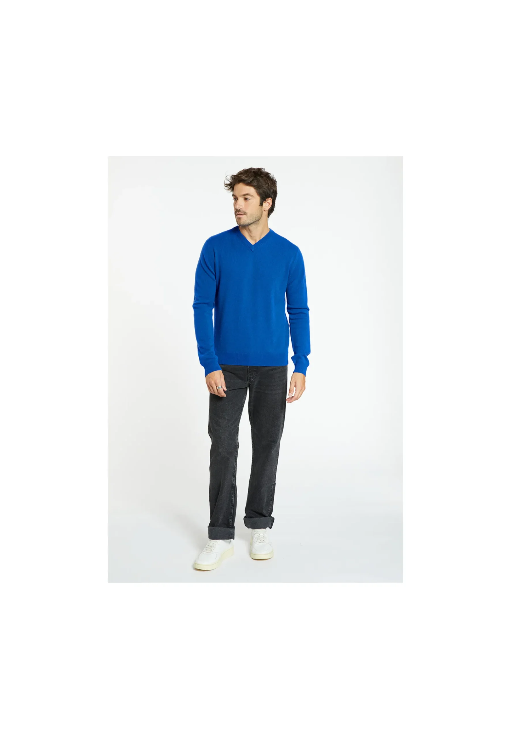 Montagut Pulls-Pull col V en cachemire - Evann 48-Bleu roi