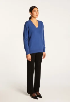 Montagut Les Incontournables-Pull col V en cachemire - Abel 48-Bleu roi