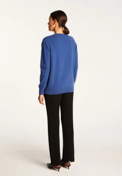 Montagut Les Incontournables-Pull col V en cachemire - Abel 48-Bleu roi