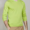 Montagut Pulls-Pull col V en cachemire et lin - Banderas 90-Vert anis