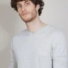 Montagut Pulls-Pull col V en cachemire et lin - Banderas 11-Gris clair