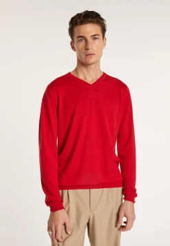 Montagut Pulls-Pull col V en cachemire et lin - Banderas 52-Rouge