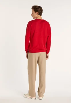 Montagut Pulls-Pull col V en cachemire et lin - Banderas 52-Rouge