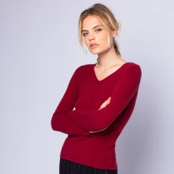 Montagut Pulls-Pull col V en cachemire intemporel - Eniva 20-Rouge foncé