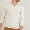 Montagut Pulls-Pull col V en coton naturel - Bouddi 12-Beige clair