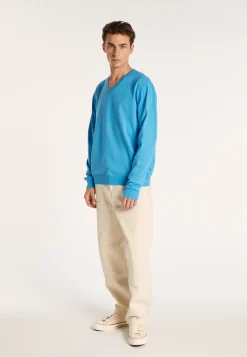 Montagut Pulls-Pull col V en coton naturel - Bouddi 06-Bleu moyen