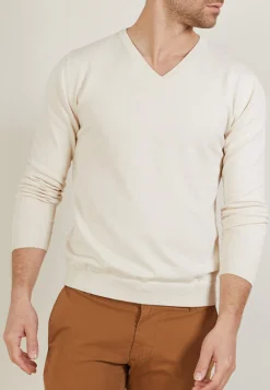 Montagut Pulls-Pull col V en coton naturel - Bouddi 12-Beige clair
