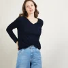 Montagut Les Incontournables-Pull col V en fibre de Bambou Cachemire - Barbarra 05-Bleu marine