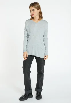 Montagut Les Incontournables-Pull col V en fibre de Bambou Cachemire - Barbarra 11-Gris clair