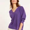 Montagut Pulls-Pull col V en fil lumière - Maja 17-Violet