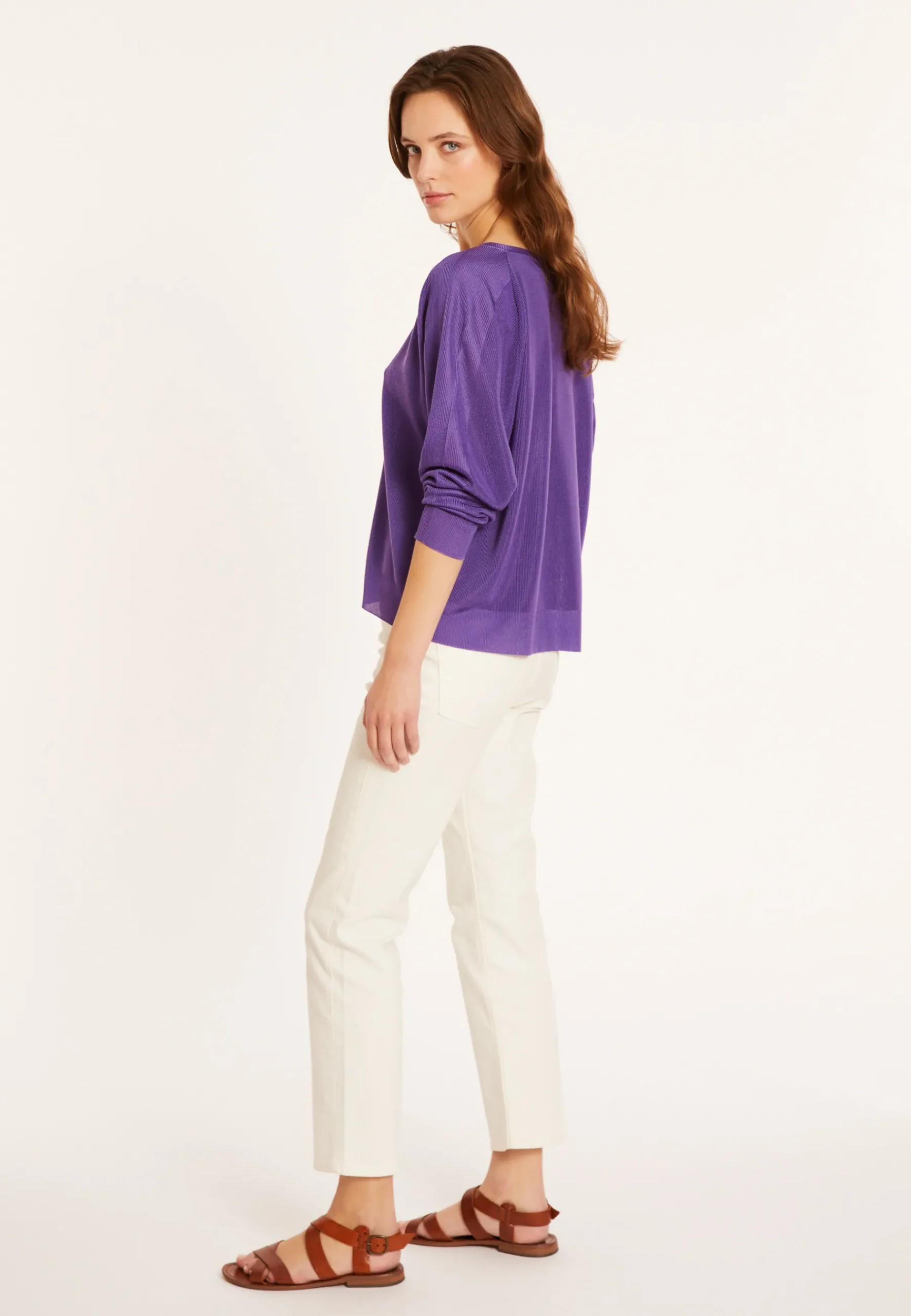 Montagut Pulls-Pull col V en fil lumière - Maja 17-Violet