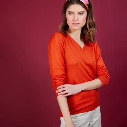 Montagut Les Incontournables | Pulls-Pull col V en laine - Arya 15-Orange
