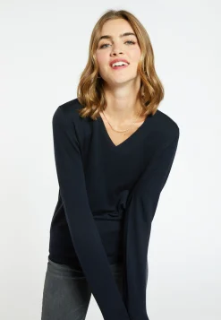 Montagut Pulls-Pull col V en laine - Arya 05-Bleu marine