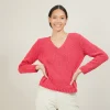 Montagut Les Incontournables-Pull col v en laine et soie - Blovis 26-Rose foncé