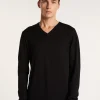 Montagut Pulls-Pull col V en laine et soie - Basil 01-Noir