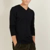 Montagut Pulls-Pull col V en laine et soie - Basil 10-Gris foncé