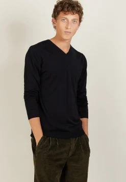 Montagut Pulls-Pull col V en laine et soie - Basil 10-Gris foncé