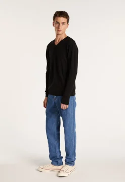 Montagut Pulls-Pull col V en laine et soie - Basil 01-Noir