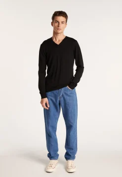 Montagut Pulls-Pull col V en laine et soie - Basil 01-Noir