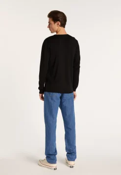 Montagut Pulls-Pull col V en laine et soie - Basil 01-Noir