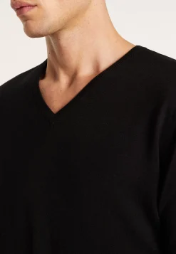 Montagut Pulls-Pull col V en laine et soie - Basil 01-Noir