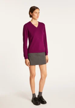 Montagut Pulls-Pull col V en laine mélangée - Aristote 51-Bordeaux