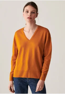 Montagut Les Incontournables-Pull col V en laine mérinos - Arya 15-Orange